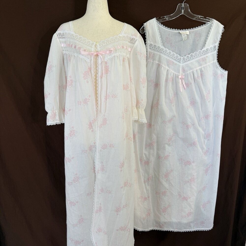 Vintage Cachet Floral 2pc Nightgown Robe Set Cottagecore Coquette Large